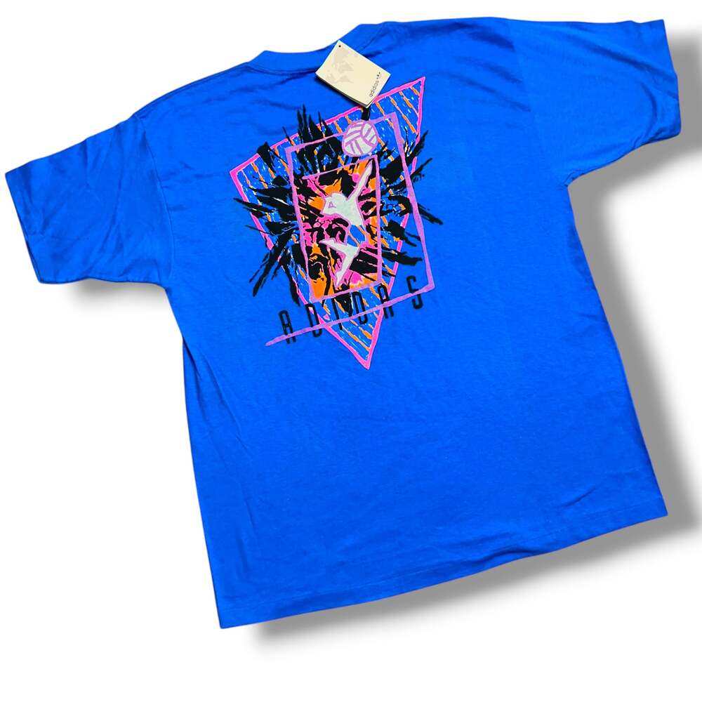 NWT Vintage 80s Adidas Volleyball Tee Shirt Neon USA Made Deadstock Sz L